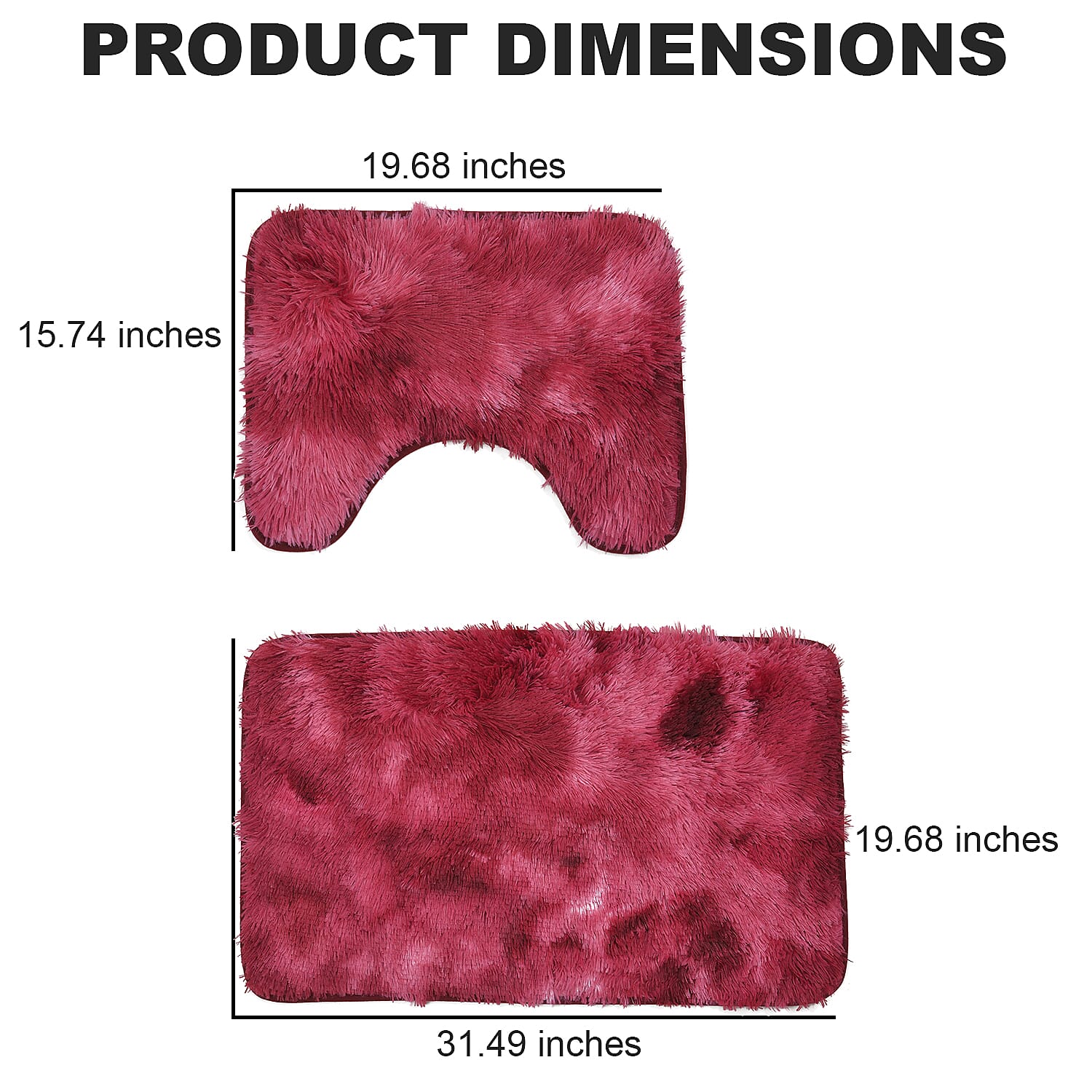 Homesmart Set of 2 Rose Red Gradient Rectangle Plushmat and U Shape Plush Mat, Anti-Skid Dots Handwash Bathroom Rug Bath Mat, Non Slip Bathroom Rug