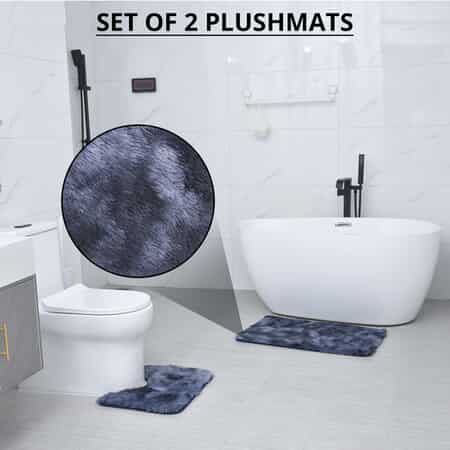 Homesmart Set of 2 Charcoal Gradient Rectangle Plushmat and U Shape Plush Mat, Anti-Skid Dots Handwash Bathroom Rug Bath Mat, Non Slip Bathroom Rug image number 1