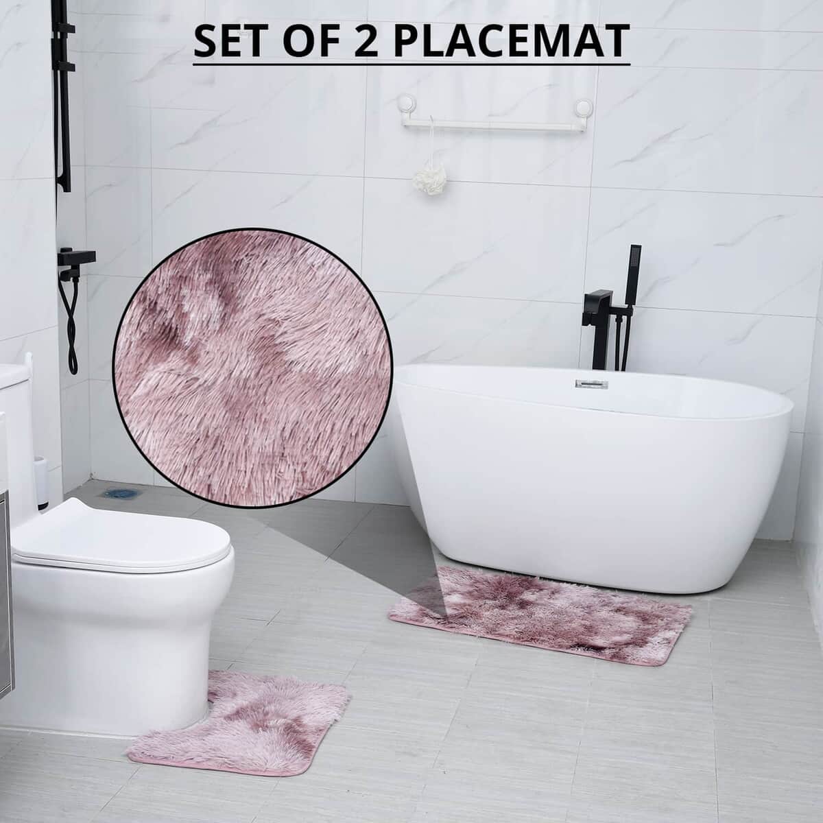 Homesmart Set of 2 Pink Gradient Rectangle Plushmat and U Shape Plush Mat, Anti-Skid Dots Handwash Bathroom Rug Bath Mat, Non Slip Bathroom Rug image number 1
