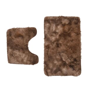 Homesmart Set of 2 Brown Gradient Rectangle Plushmat and U Shape Plush Mat, Anti-Skid Dots Handwash Bathroom Rug Bath Mat, Non Slip Bathroom Rug