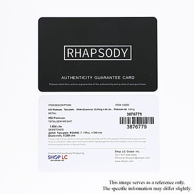Certified & Appraised Rhapsody 950 Platinum AAAA Tanzanite and E-F VS Diamond Ring (Size 7.0) 5.70 Grams 1.80 ctw