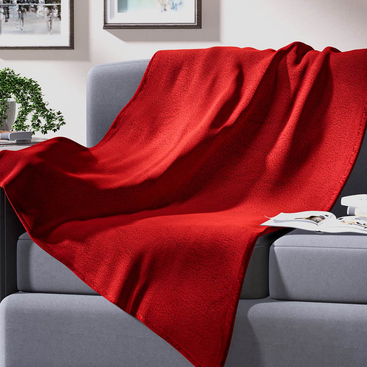 Homesmart Red Solid Microfiber Sherpa Blanket | Soft Blanket | Bed Throws | Cozy Blanket | Throw Blanket image number 0