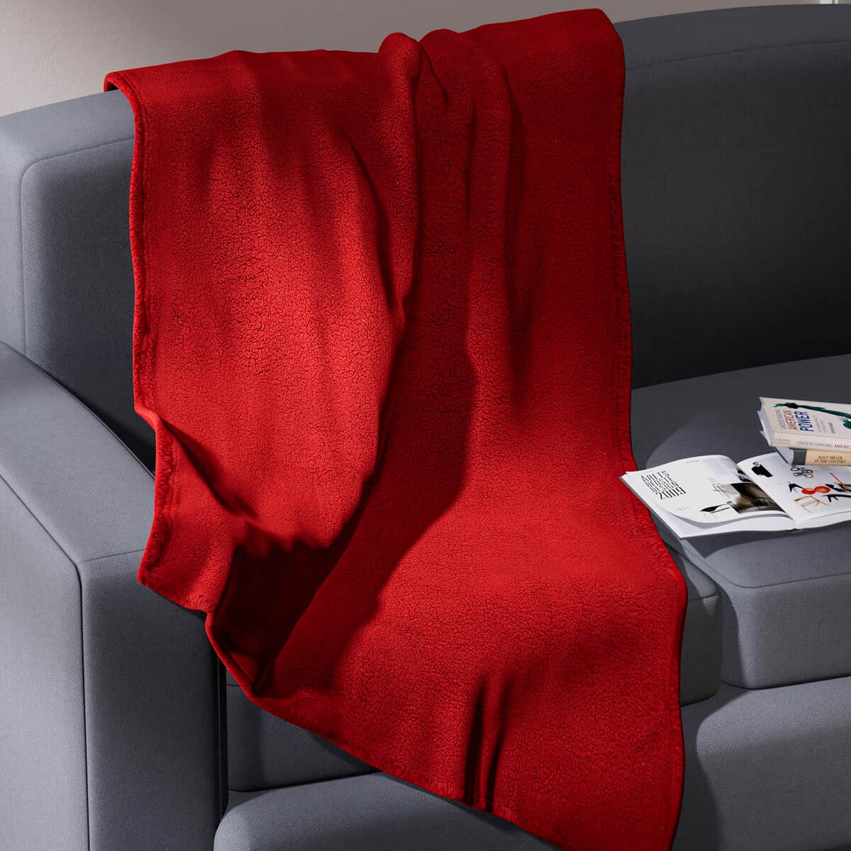 Homesmart Red Solid Microfiber Sherpa Blanket | Soft Blanket | Bed Throws | Cozy Blanket | Throw Blanket image number 1