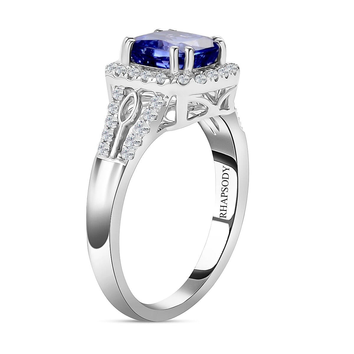 Certified & Appraised Rhapsody AAAA Tanzanite and E-F VS Diamond 2.10 ctw Ring in 950 Platinum (Size 7.0) 6.60 Grams