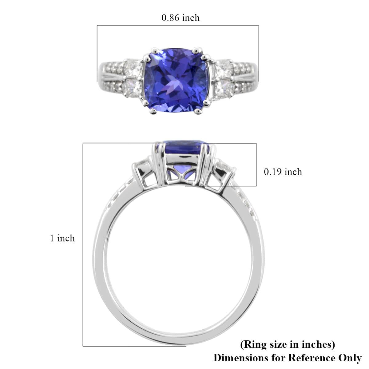 RHAPSODY 950 Platinum AAAA Tanzanite and E-F VS Diamond Ring (Size 7.0) 5.50 Grams 2.15 ctw image number 3