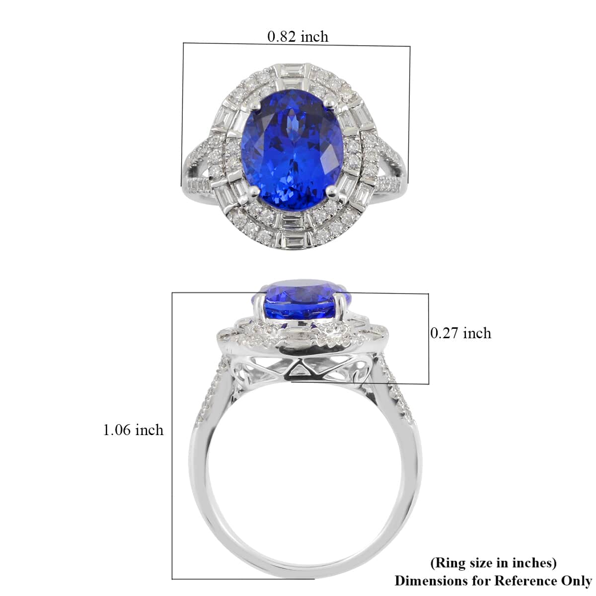 Red Carpet Collection Certified and Appraised RHAPSODY 950 Platinum AAAA Tanzanite and E-F VS Diamond Double Halo Ring (Size 6.0) 9 Grams 4.80 ctw image number 4