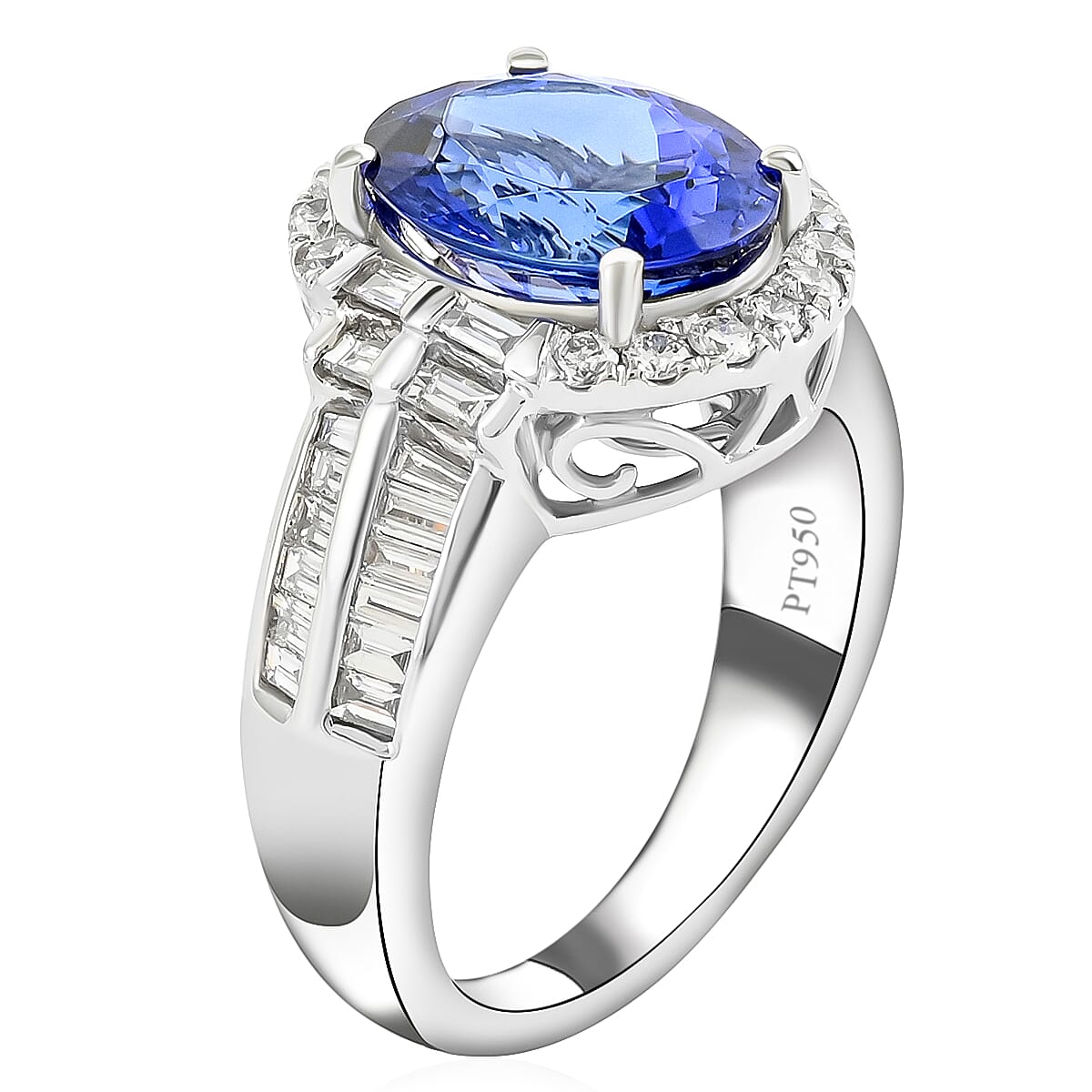 RHAPSODY 5.00 ctw AAAA Tanzanite and Diamond E-F VS Ring in 950 Platinum 10.85 Grams image number 2