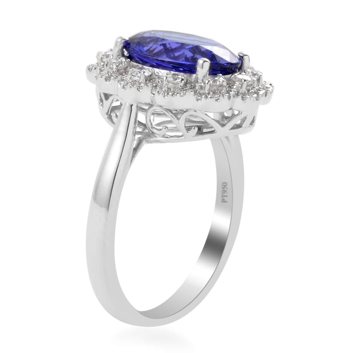 RHAPSODY 4.75 ctw AAAA Tanzanite and Diamond E-F VS Halo Ring in 950 Platinum 8.40 Grams image number 2