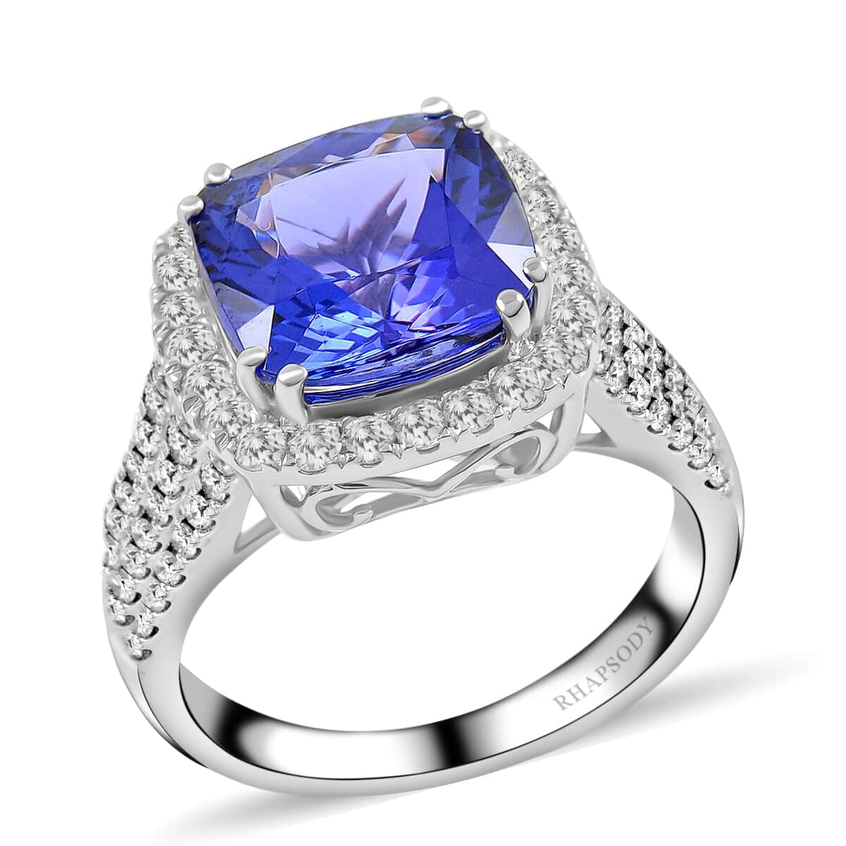 RHAPSODY 950 Platinum AAAA Tanzanite, Diamond (E-F, VS) (1.05 cts) Split Shank Ring (Size 10.0) (9.20 g) 6.40 ctw image number 0