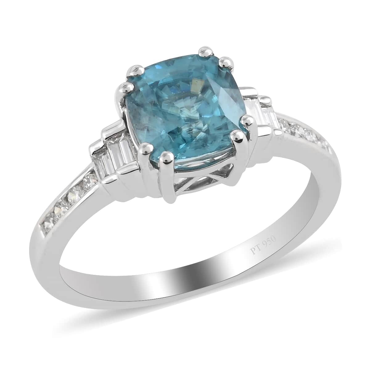 Rhapsody 950 Platinum AAAA Ratanakiri Blue Zircon and E-F VS Diamond Ring (Size 6.0) 4.90 Grams 3.65 ctw image number 0