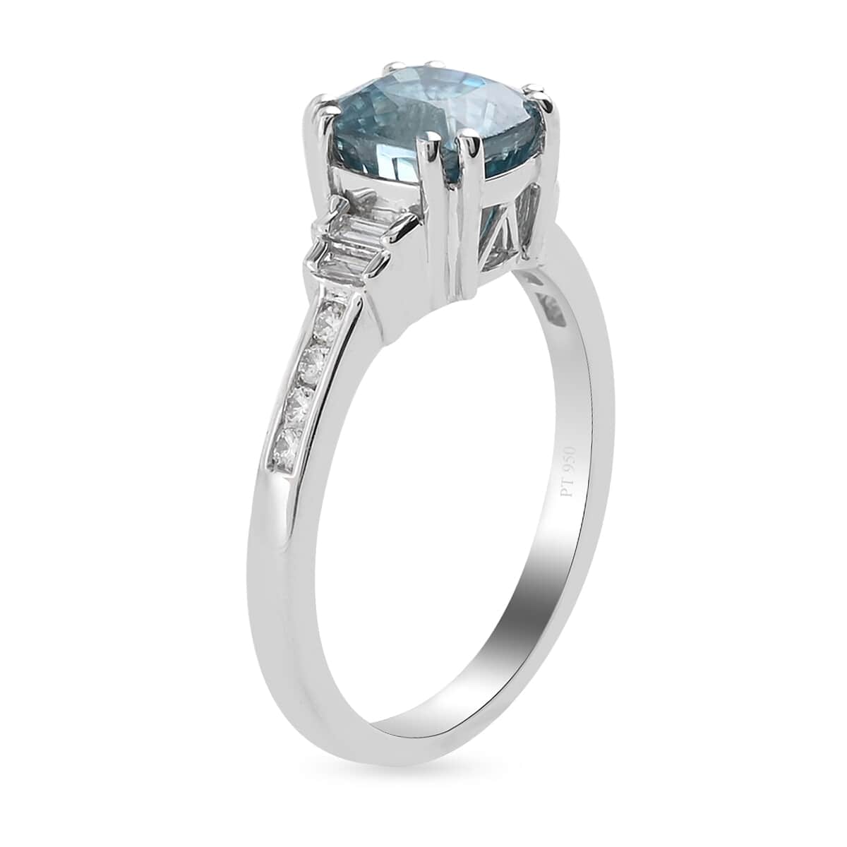 Rhapsody 950 Platinum AAAA Ratanakiri Blue Zircon and E-F VS Diamond Ring (Size 6.0) 4.90 Grams 3.65 ctw image number 2