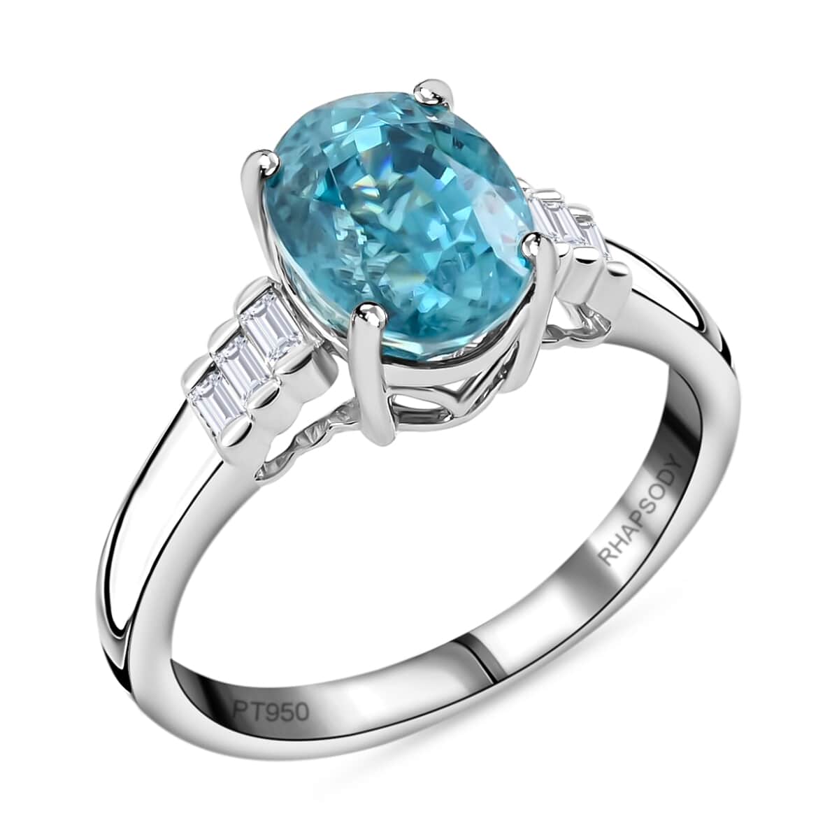 RHAPSODY 950 Platinum AAAA Ratanakiri Blue Zircon and E-F VS Diamond Ring 5.10 Grams 3.75 ctw image number 0