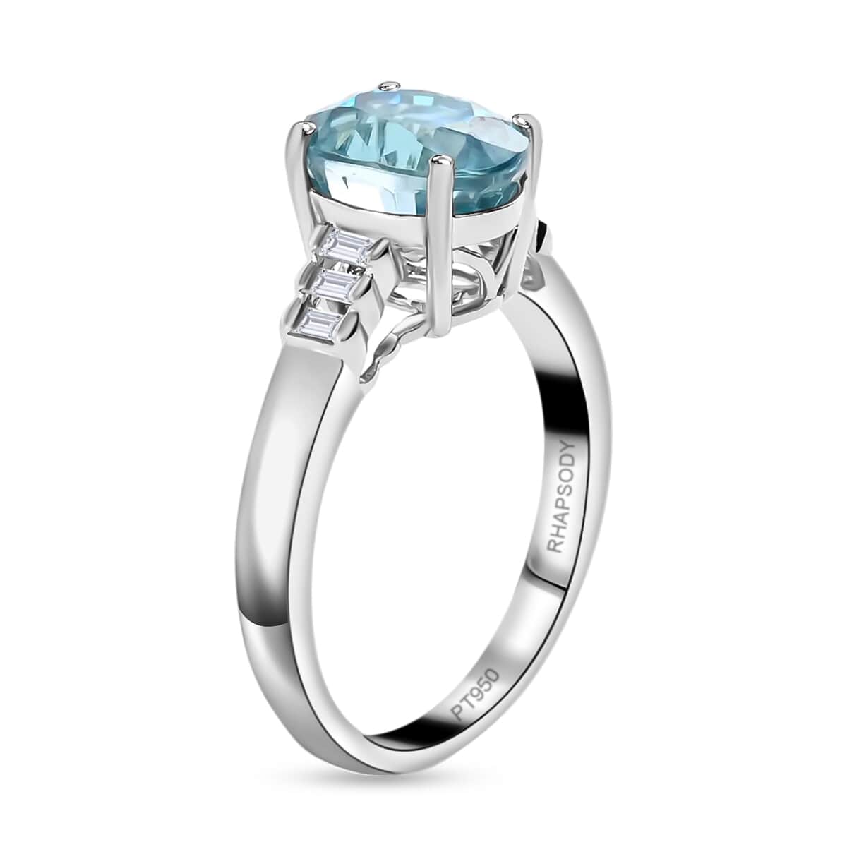 Rhapsody 950 Platinum AAAA Ratanakiri Blue Zircon and E-F VS Diamond Ring (Size 7.0) 5.10 Grams 3.75 ctw image number 2