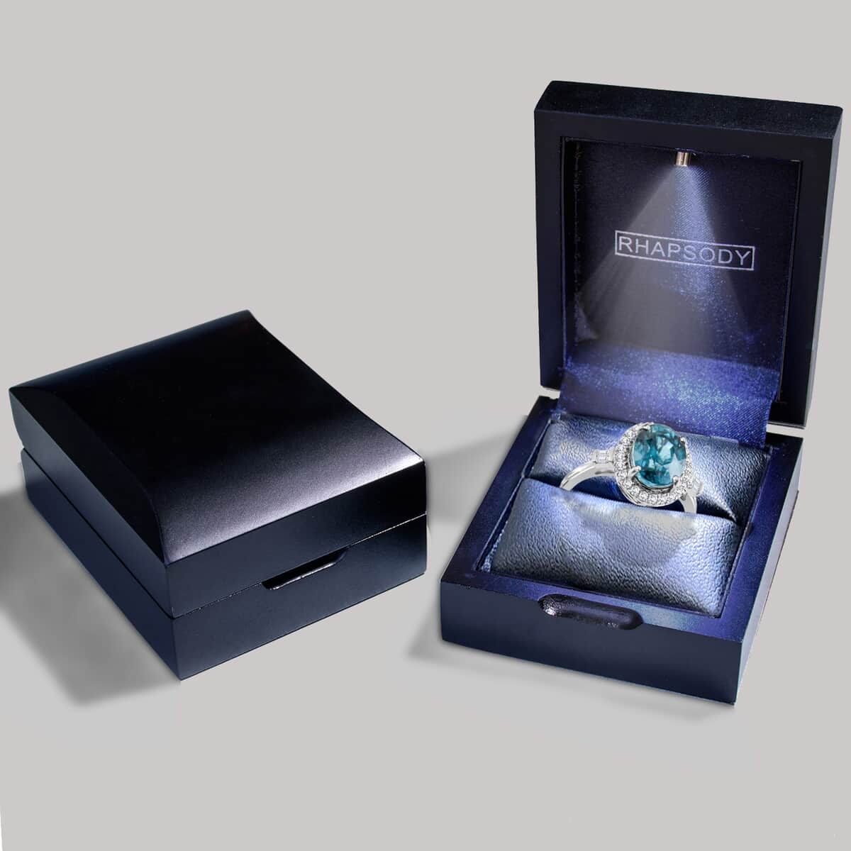 RHAPSODY 950 Platinum AAAA Ratanakiri Blue Zircon and Diamond E-F VS Ring 5.80 Grams 5.70 ctw image number 5