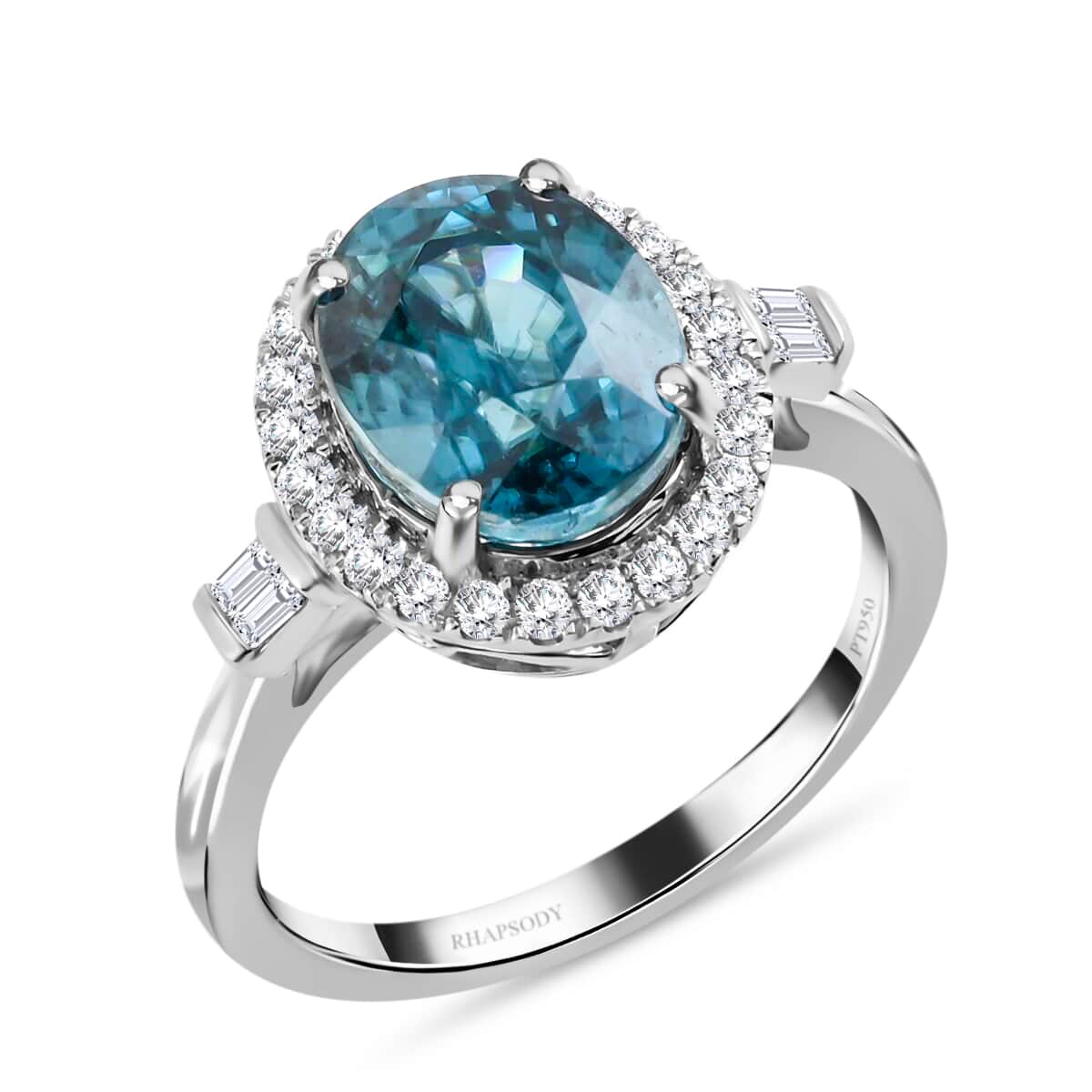 Rhapsody 950 Platinum AAAA Ratanakiri Blue Zircon and E-F VS Diamond Ring (Size 8.0) 5.80 Grams 5.70 ctw image number 0