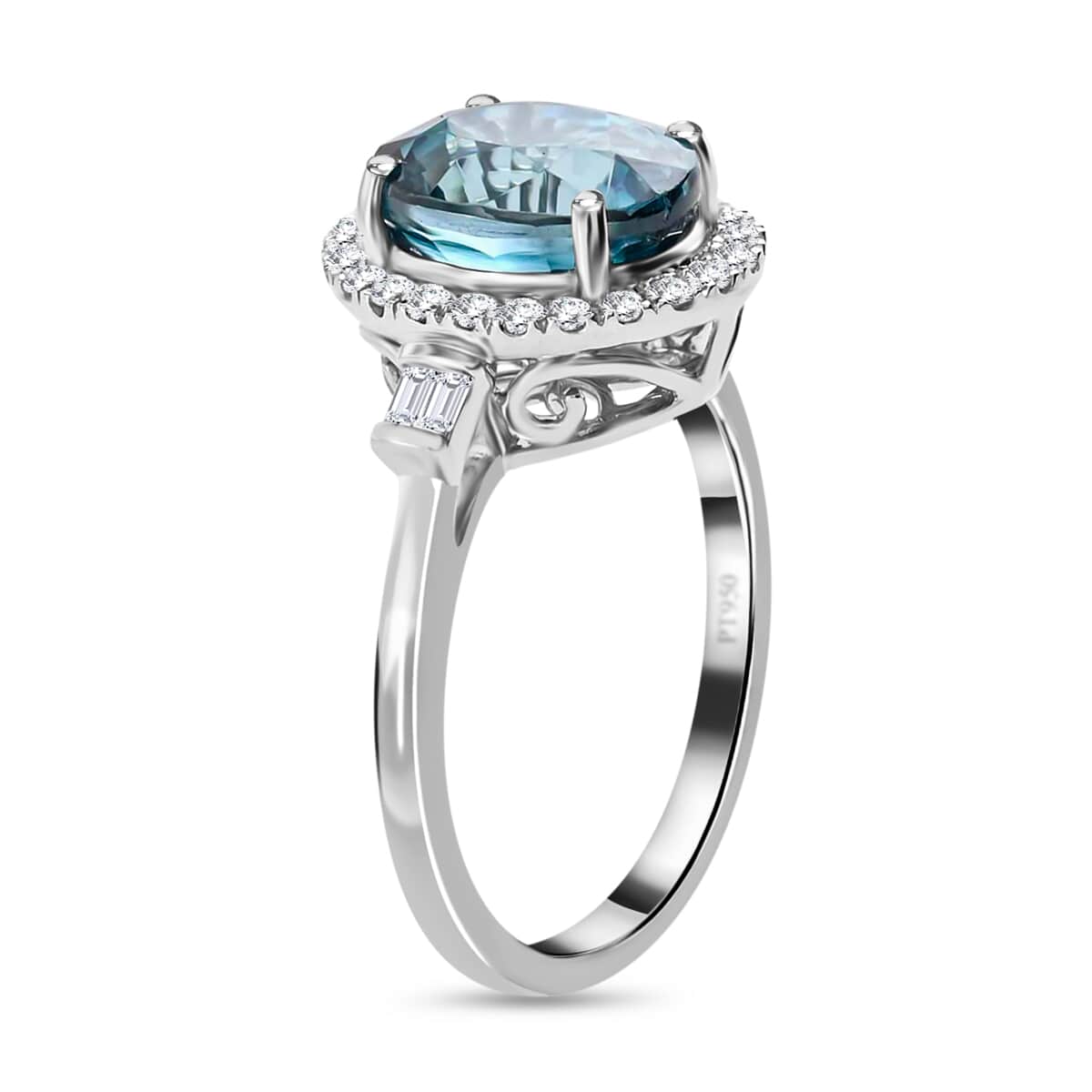 Rhapsody 950 Platinum AAAA Ratanakiri Blue Zircon and E-F VS Diamond Ring (Size 8.0) 5.80 Grams 5.70 ctw image number 2