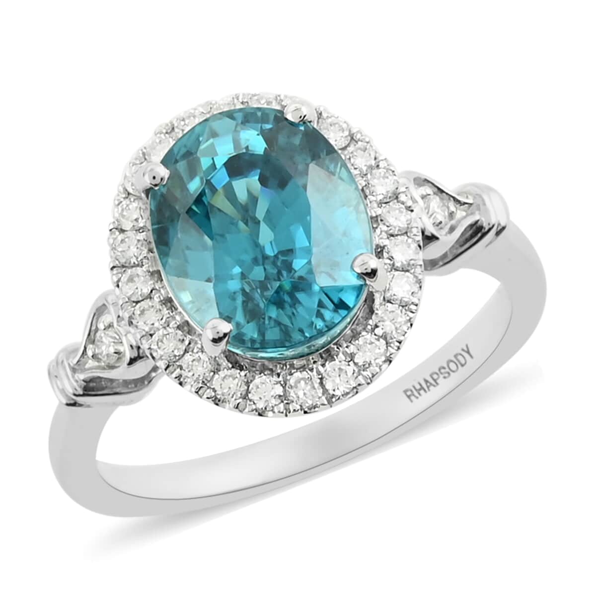 Certified & Appraised RHAPSODY 950 Platinum AAAA Blue Zircon and E-F VS Diamond Ring (Size 6.0) 6.20 Grams 5.70 ctw image number 0
