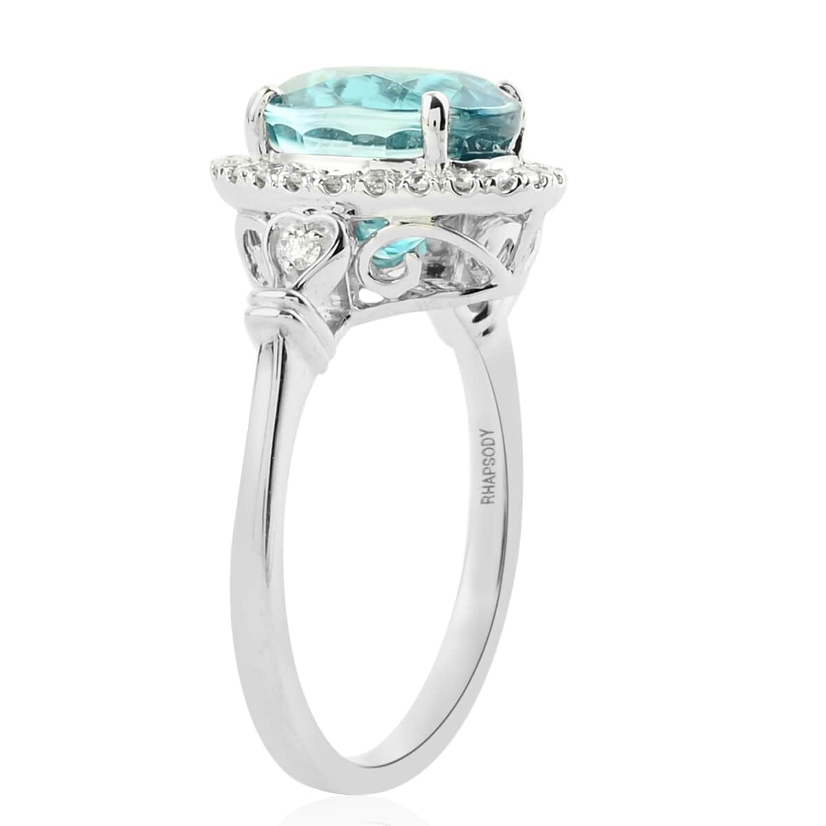 Certified & Appraised RHAPSODY 950 Platinum AAAA Blue Zircon and E-F VS Diamond Ring (Size 6.0) 6.20 Grams 5.70 ctw image number 2