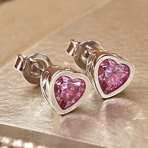 Pink Moissanite Stud Earrings in Rhodium Over Sterling Silver 1.00 ctw