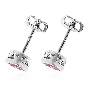 Pink Moissanite Stud Earrings in Rhodium Over Sterling Silver 1.00 ctw