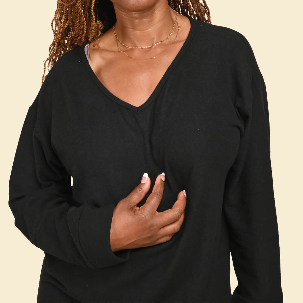 Tamsy Black Casual Long Sleeves and V Neck Top - XL image number 3