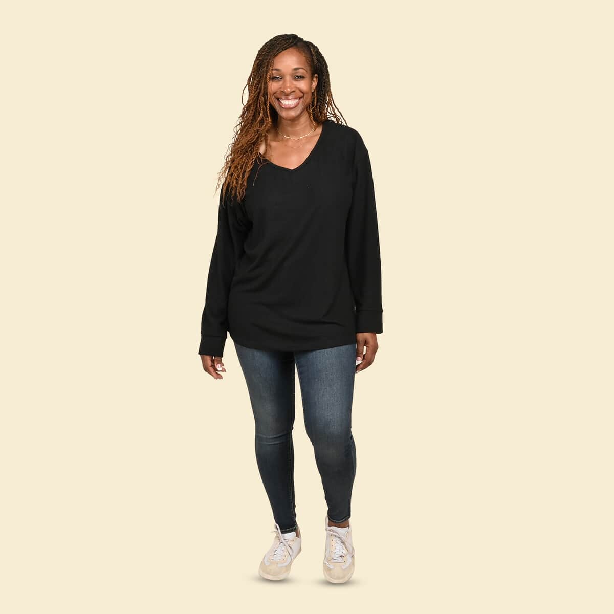 Tamsy Black Casual Long Sleeves and V Neck Top - 1X image number 0