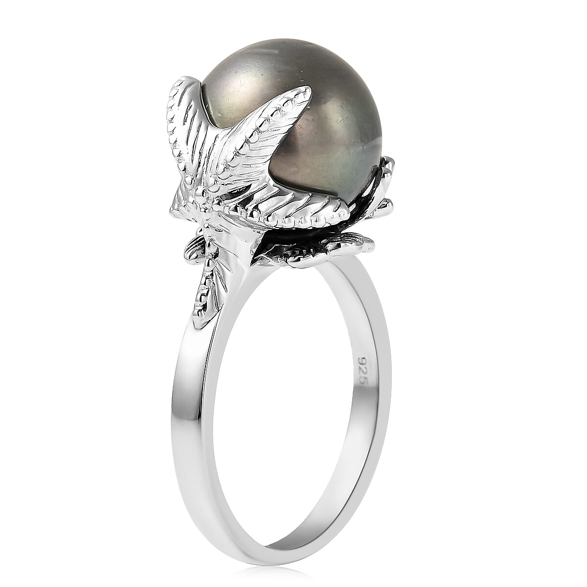 Tahitian Pearl 11-12mm Starfish Ring in Rhodium Over Sterling Silver (Size 8.0) image number 3