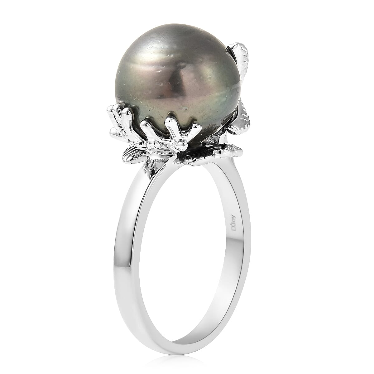 Tahitian Pearl 11-12mm Starfish Ring in Rhodium Over Sterling Silver (Size 8.0) image number 4