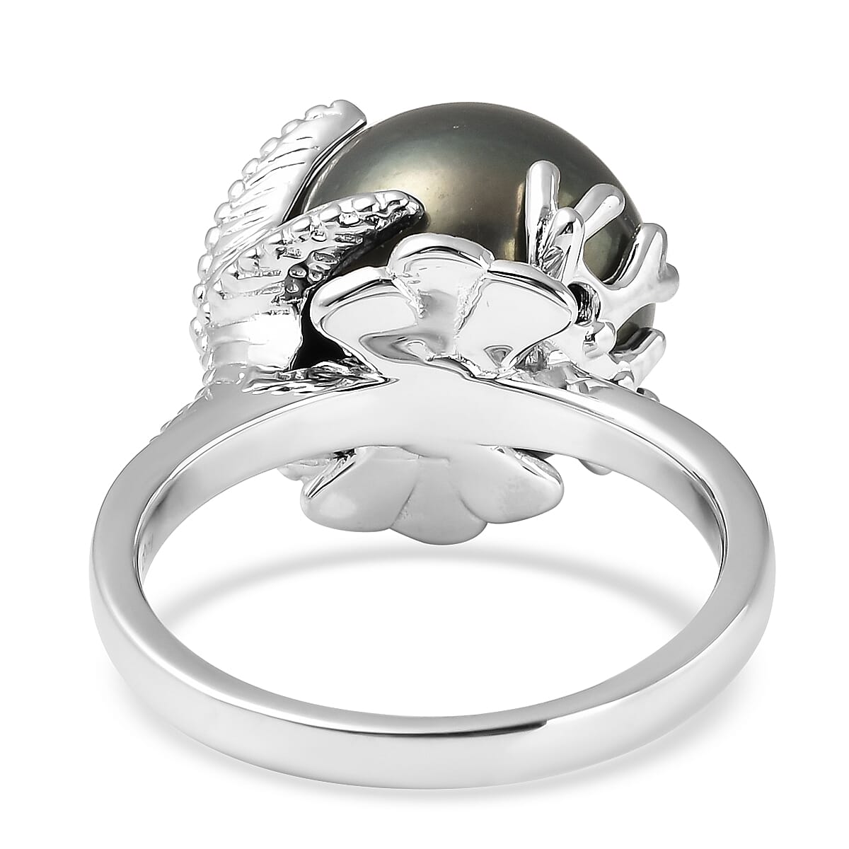 Tahitian Pearl 11-12mm Starfish Ring in Rhodium Over Sterling Silver (Size 8.0) image number 5