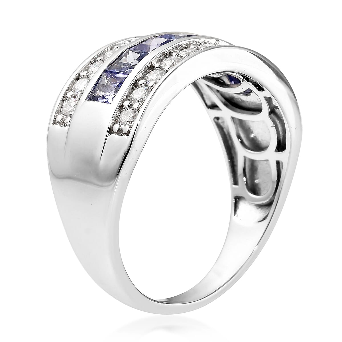 Tanzanite and Moissanite VS EF Half Eternity Band Ring in Rhodium Over Sterling Silver (Size 8.0) 1.80 ctw image number 3