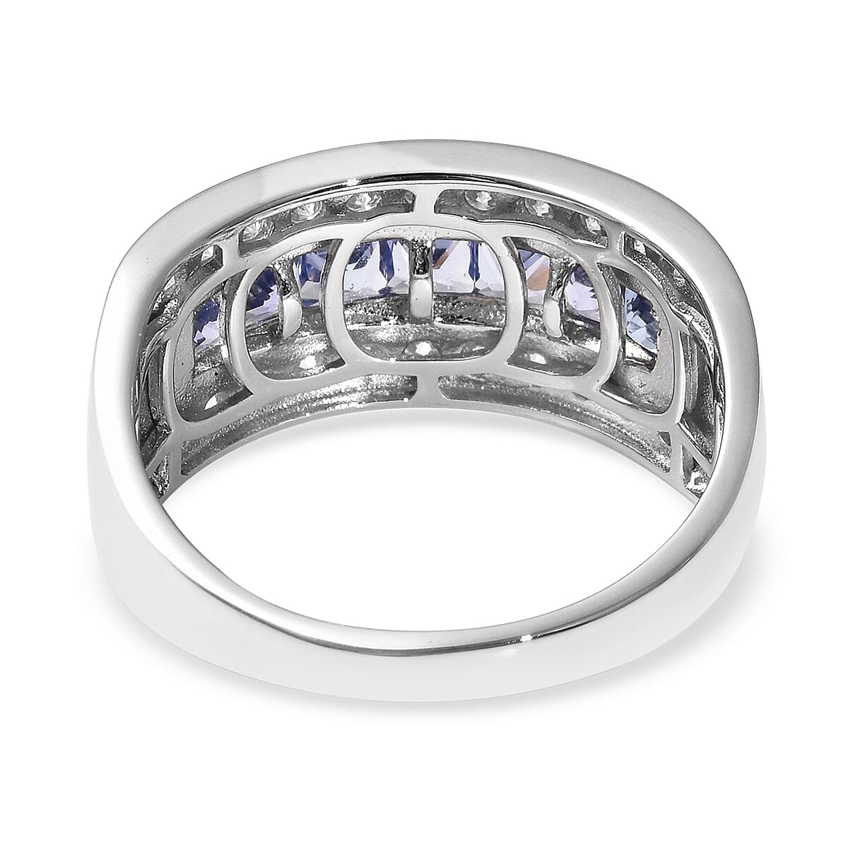 Tanzanite and Moissanite VS EF Half Eternity Band Ring in Rhodium Over Sterling Silver (Size 8.0) 1.80 ctw image number 4