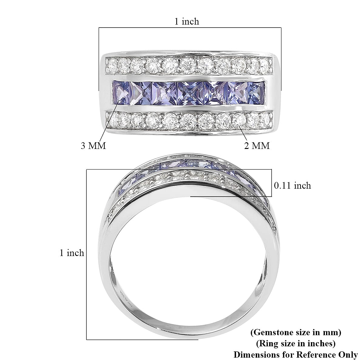 Tanzanite and Moissanite VS EF Half Eternity Band Ring in Rhodium Over Sterling Silver (Size 8.0) 1.80 ctw image number 5