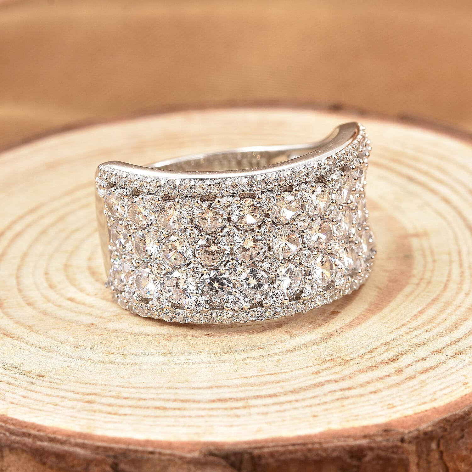 Simulated Diamond 3.70 ctw Ring in Platinum Over Sterling Silver (Size 6.5)