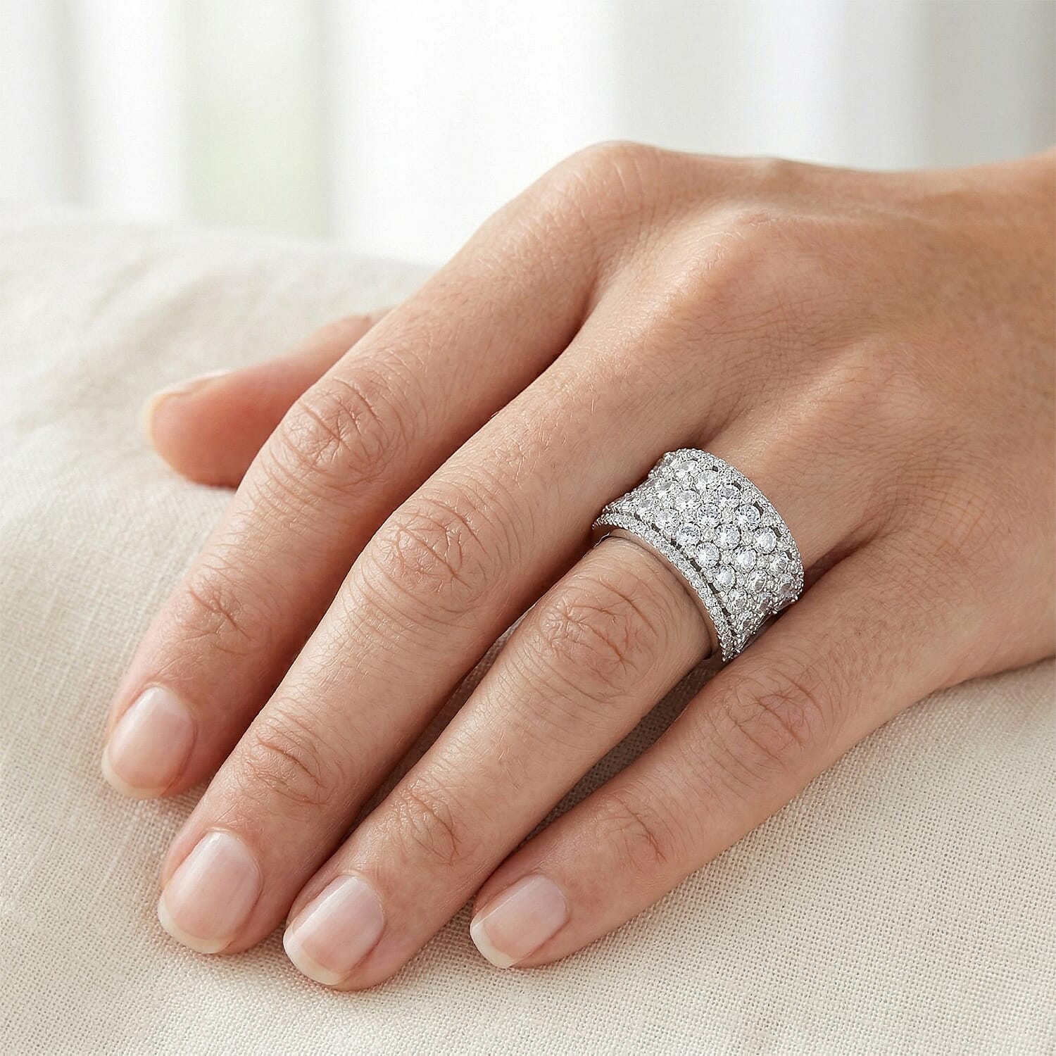 Simulated Diamond 3.70 ctw Ring in Platinum Over Sterling Silver (Size 6.5)