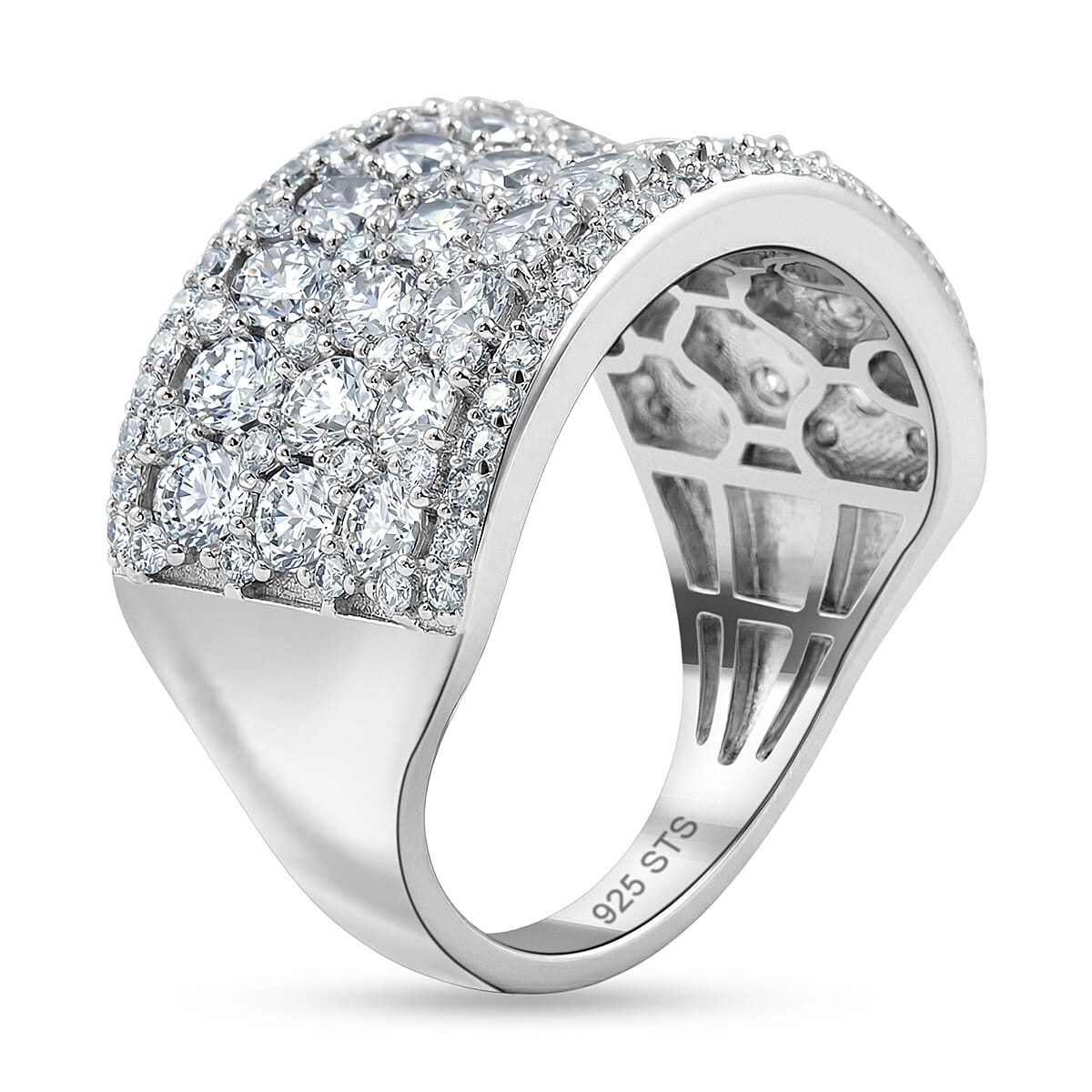 Simulated Diamond 3.70 ctw Ring in Platinum Over Sterling Silver (Size 6.5)