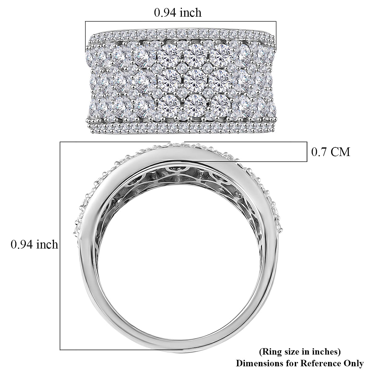 Simulated Diamond 3.70 ctw Ring in Platinum Over Sterling Silver (Size 6.5)