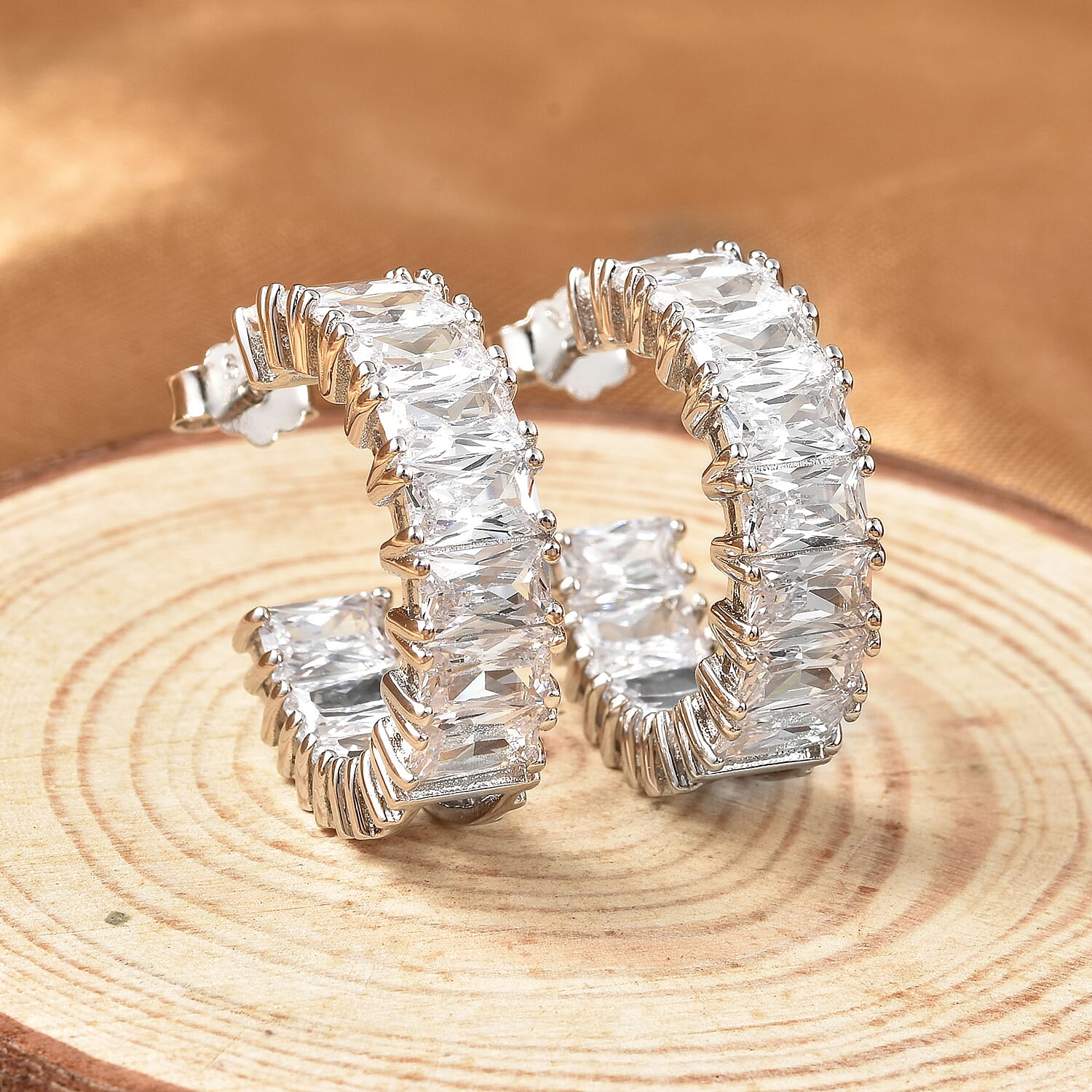 Lustro Stella Finest CZ Inside Out Hoop Earrings in Sterling Silver 7.50 ctw