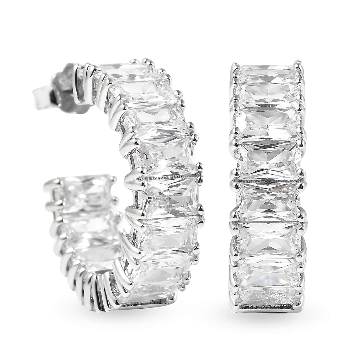 LUSTRO STELLA Finest CZ Inside Out Hoop Earrings in Sterling Silver 7.50 ctw image number 3