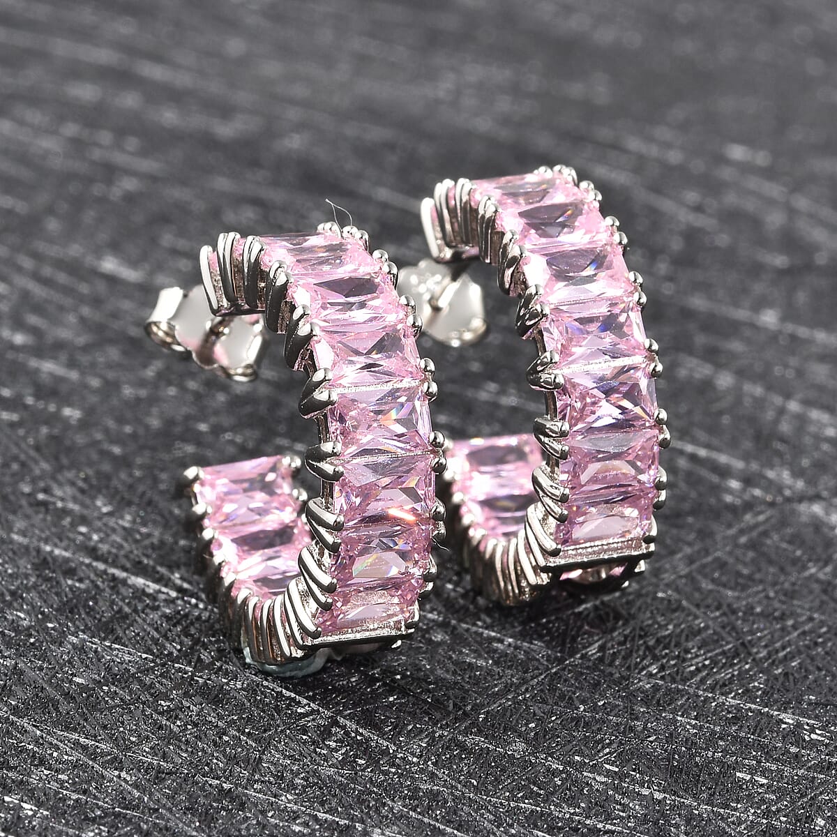 Lustro Stella Finest Pink CZ Inside Out Hoop Earrings in Sterling Silver 7.50 ctw image number 1