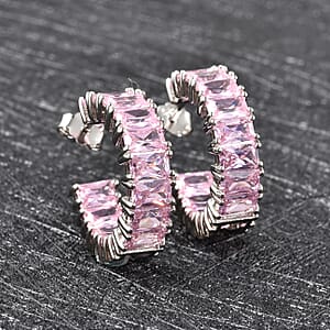 Lustro Stella Finest Pink CZ Inside Out Hoop Earrings in Sterling Silver 7.50 ctw