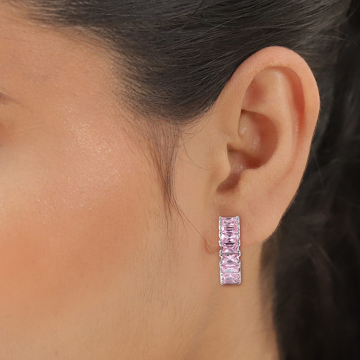 Lustro Stella Finest Pink CZ Inside Out Hoop Earrings in Sterling Silver 7.50 ctw image number 2