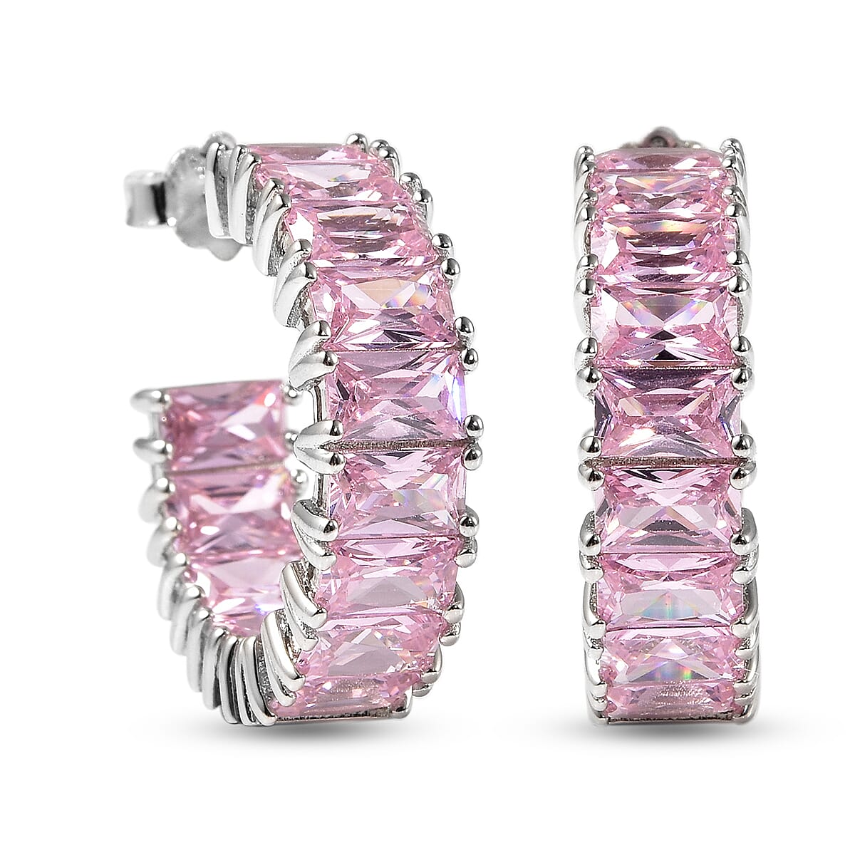 Lustro Stella Finest Pink CZ Inside Out Hoop Earrings in Sterling Silver 7.50 ctw image number 3