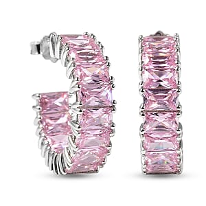 Lustro Stella Finest Pink CZ Inside Out Hoop Earrings in Sterling Silver 7.50 ctw