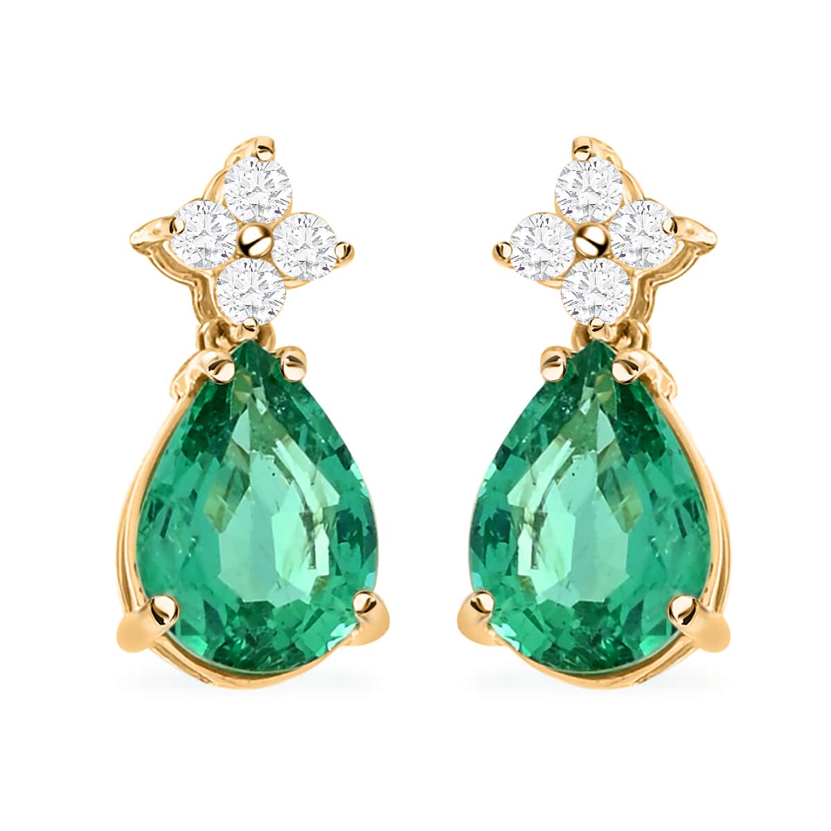 Certified and Appraised Iliana 18K Yellow Gold AAA Kagem Zambian Emerald and G-H SI Diamond Drop Earrings 1.40 ctw image number 0