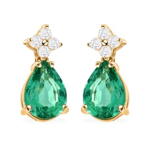 Certified Iliana 18K Yellow Gold AAA Kagem Zambian Emerald and G-H SI Diamond Drop Earrings 1.40 ctw