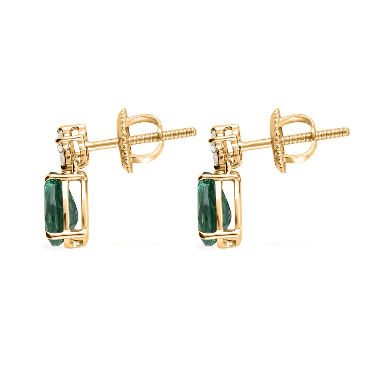 Certified and Appraised Iliana 18K Yellow Gold AAA Kagem Zambian Emerald and G-H SI Diamond Drop Earrings 1.40 ctw image number 2