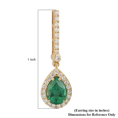 Iliana 18K Yellow Gold AAA Kagem Zambian Emerald and G-H SI Diamond Dangle Earrings 2.65 Grams 1.75 ctw image number 3
