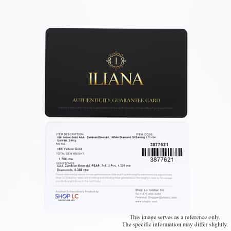Iliana 18K Yellow Gold AAA Kagem Zambian Emerald and G-H SI Diamond Dangle Earrings 2.65 Grams 1.75 ctw image number 4