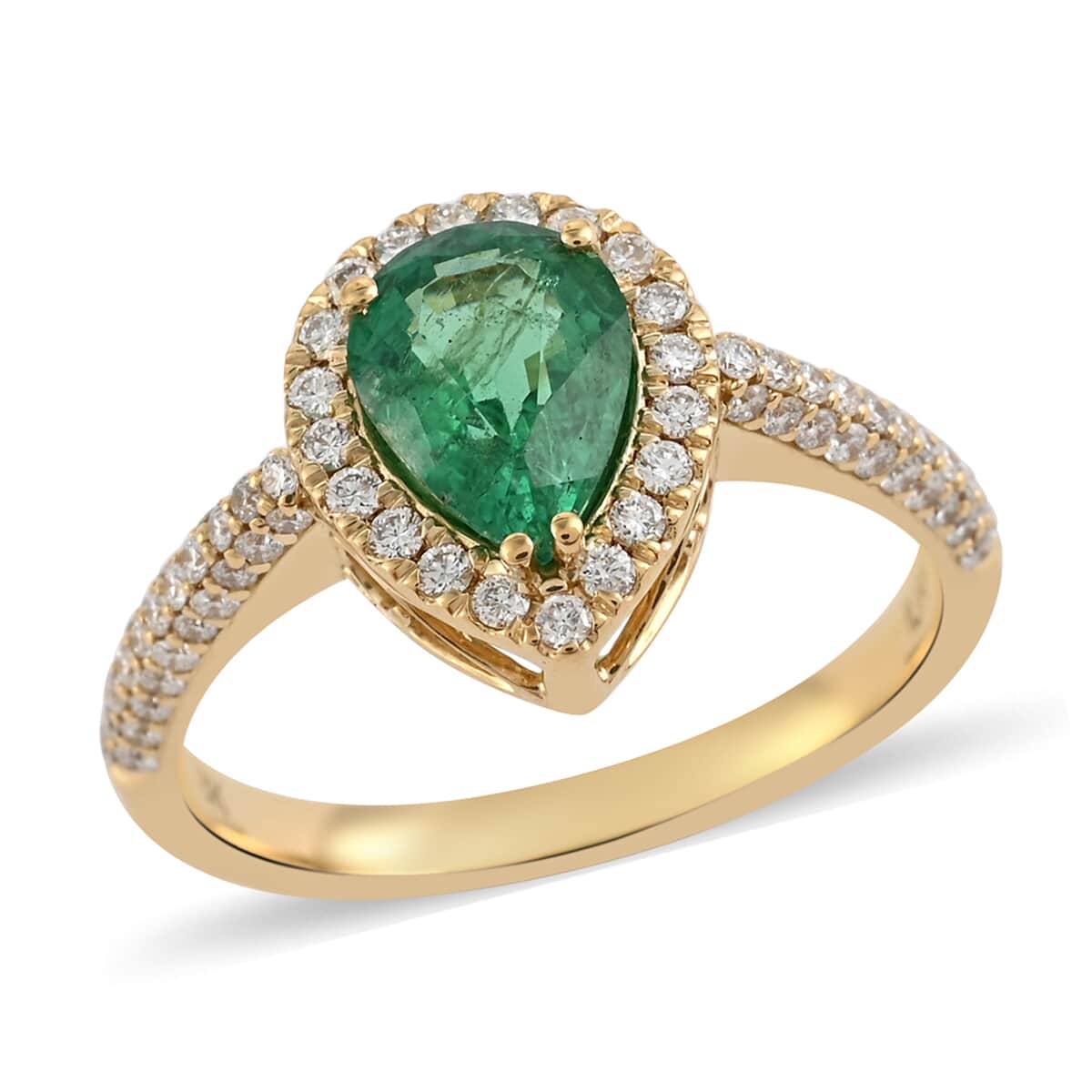 ILIANA 18K Yellow Gold AAA Kagem Zambian Emerald and Diamond G-H SI Halo Ring (Size 10.0) 3.76 Grams 1.50 ctw image number 0