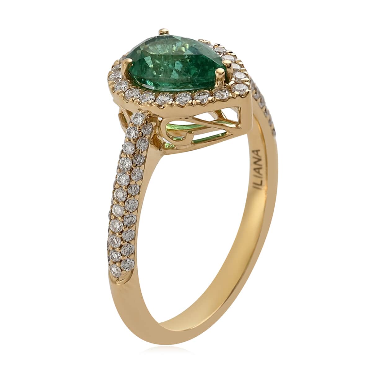 ILIANA 18K Yellow Gold AAA Kagem Zambian Emerald and Diamond G-H SI Halo Ring (Size 10.0) 3.76 Grams 1.50 ctw image number 2